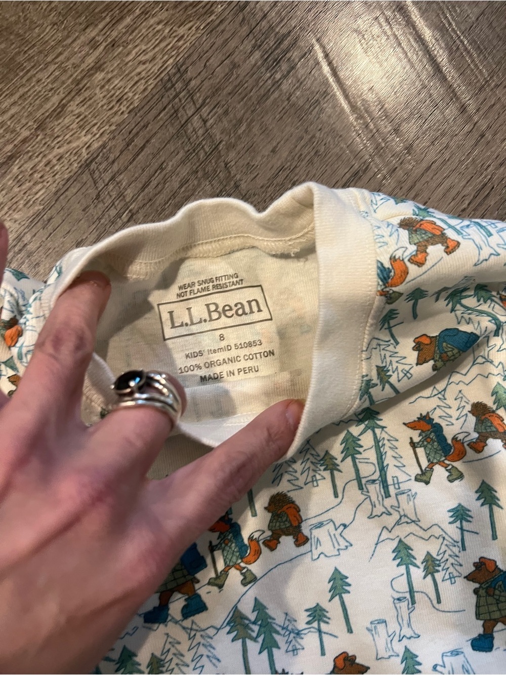 L.L. Bean Kids Cream Pajama Set with Teal and Brown Forest Print - Picture 5 of 5